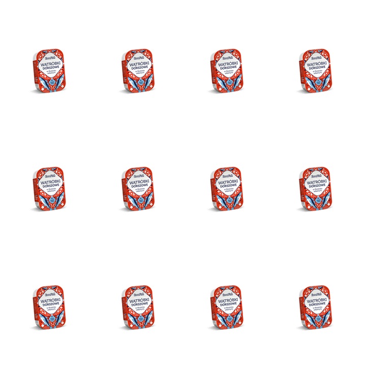 Conserva de peste, Evrafish, ficat de cod în grăsime proprie, set 12 bucăți, 115 g, Polonia