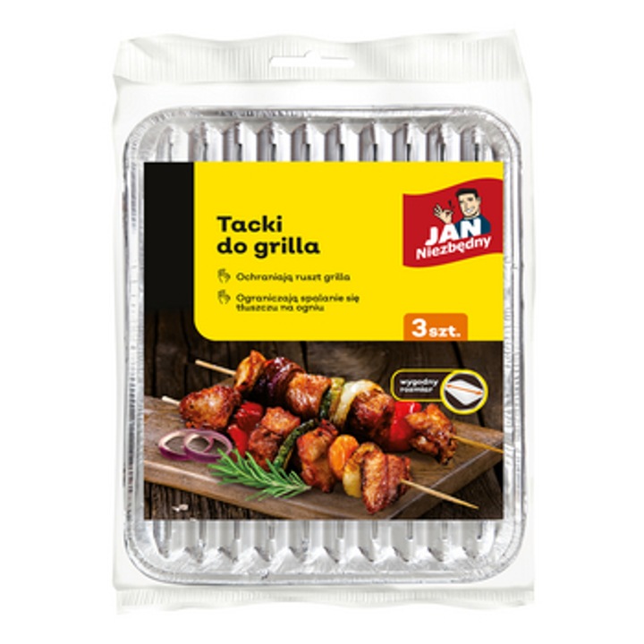 Tavi pentru gratar, Jan Niezbędny, dreptunghiulare, mici, 4 buc., aluminiu, argintii, rezistente la temperaturi ridicate, usor de curatat, protejeaza gratarul de