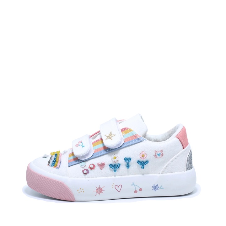 Tenisi textili 0050470, alb, design floricele, Alb