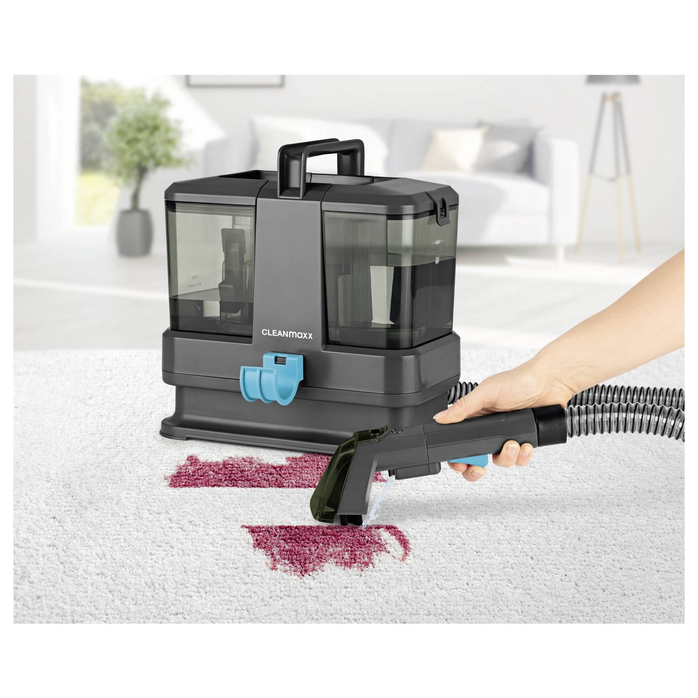 CLEANmaxx Aspirator Compact pentru Tapiterie si Covoare, Dispozitiv 3‑in‑1 pentru curatare umeda, cu sistem cu rezervor dublu si umplere usoara, Poate fi folosit si ca aparat de curatare cu abur, aspirator umed/uscat si indepartator de pete