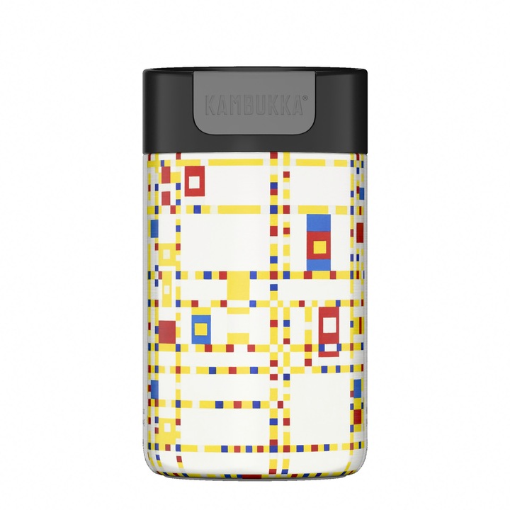 Kambukka Olympus termosz bögre 300ml, Piet Mondrian "Broadway Boogie Woogie", rozsdamentes acél, 7,1x13,6cm, limitált kiadás