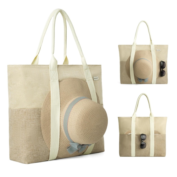 Geanta Plaja Mare cu Fermoar, Model Boho de Vara