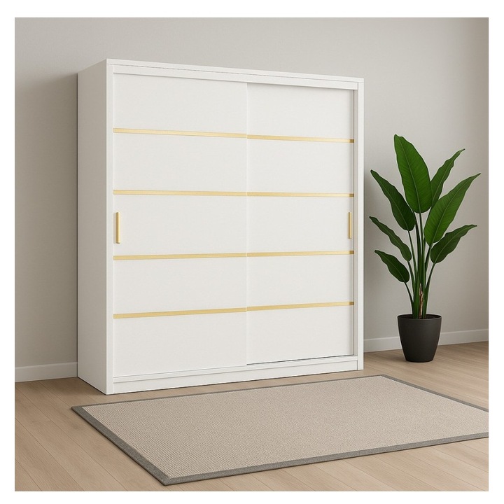 Dulap CELA Otto, alb, 150x61x210cm, cu rafturi și uși glisante