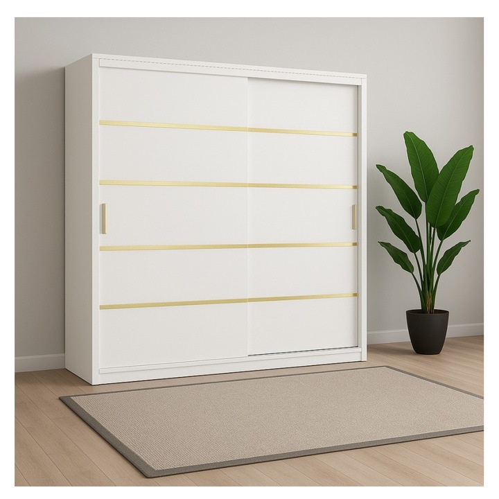 Dulap CELA, OTTO, 220x61x210cm, alb, cu rafturi, uși glisante