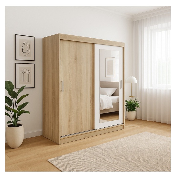 Dulap CELA Ines cu oglindă, stejar sonoma, 150x55x191cm
