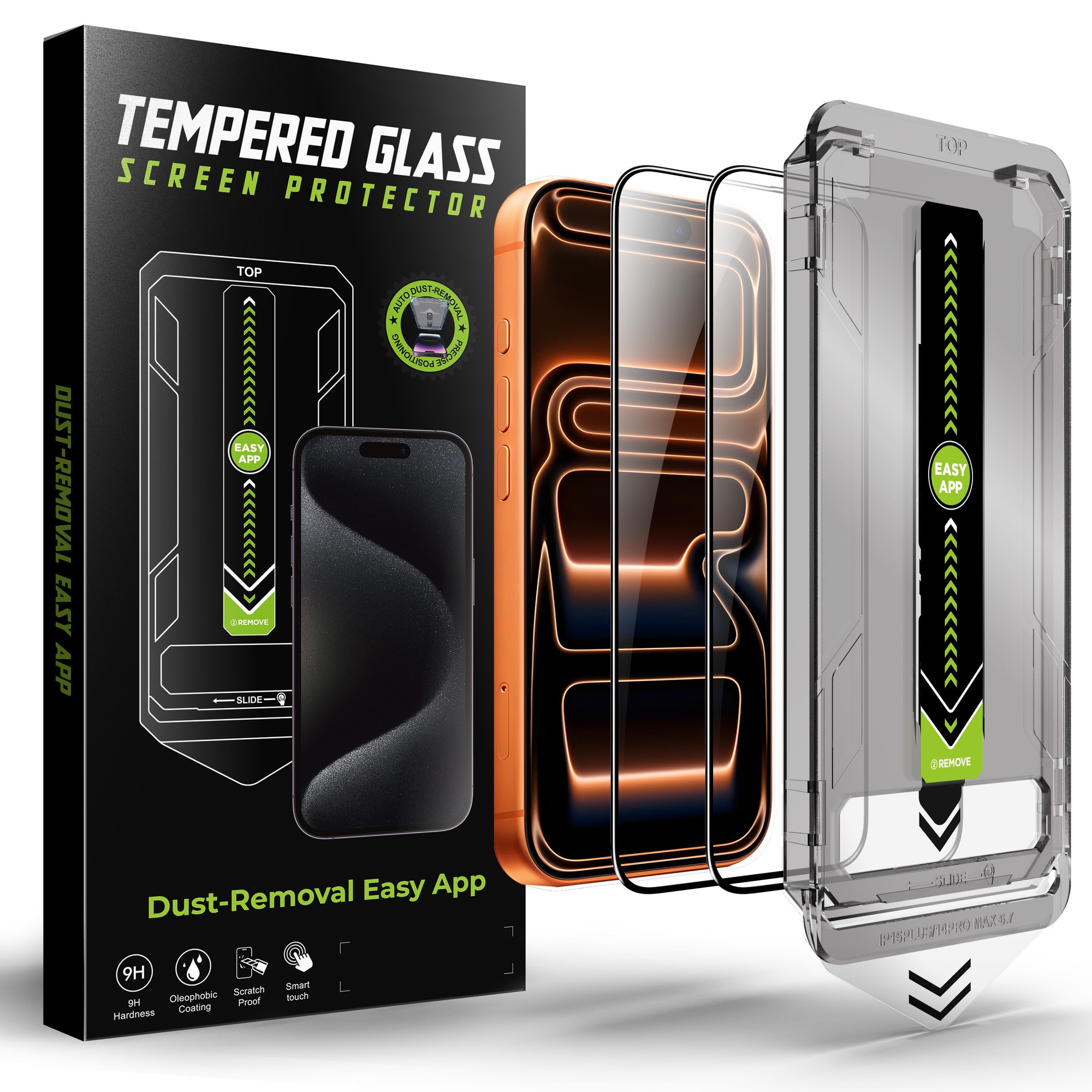 Set 2 folii pentru Iphone 17 Pro Max, Transparenta, Sticla securizata 0.33mm, Anti-Spy, Anti-amprenta cu margini negre 6.9", instalare usoara si rapida cu dispozitiv de potrivire automata in 30 sec cu Easy Install Kit, protectie telefon, RikBo®