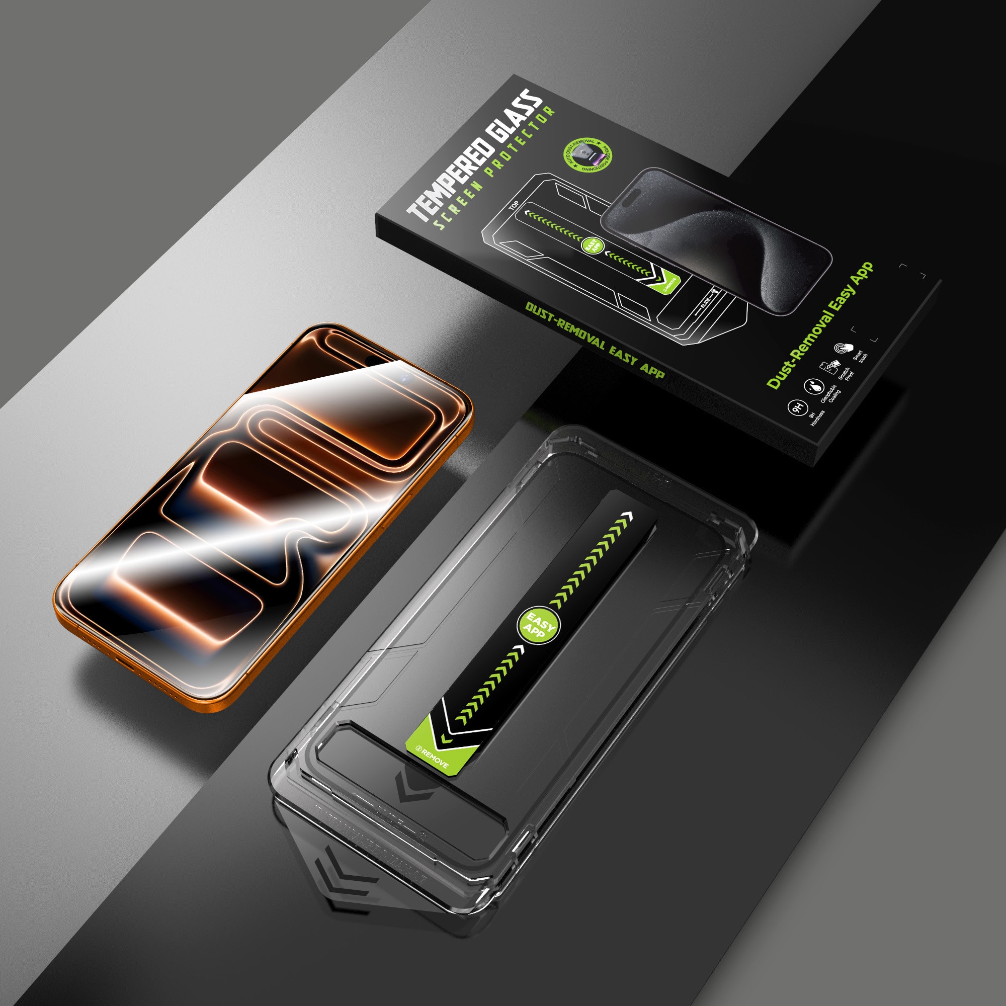 Set 2 folii pentru Iphone 17 Pro Max, Transparenta, Sticla securizata 0.33mm, Anti-Spy, Anti-amprenta cu margini negre 6.9", instalare usoara si rapida cu dispozitiv de potrivire automata in 30 sec cu Easy Install Kit, protectie telefon, RikBo®