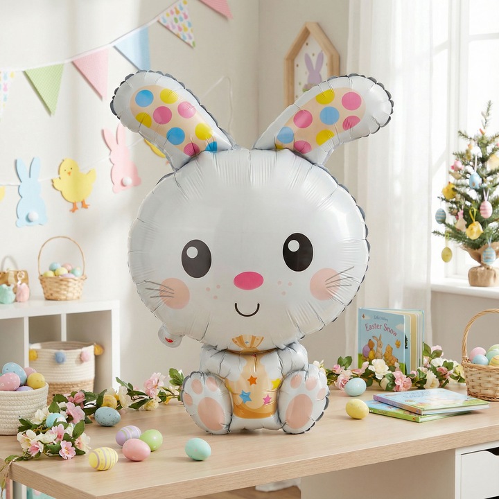 Balon Paste iepuraș folii aluminiu 78 cm, alb