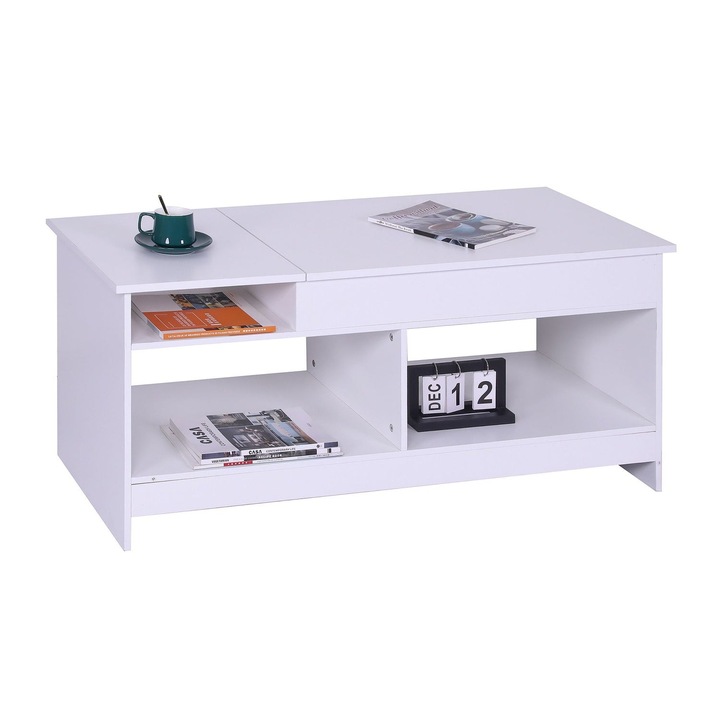 Masa de cafea cu blat ridicat, depozitare, rafturi