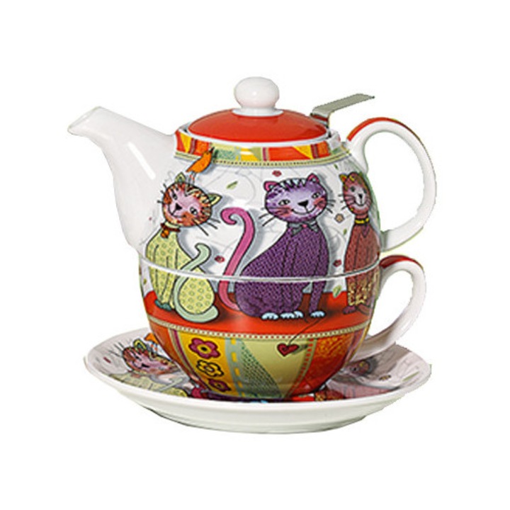Ceainic cu ceasca - Tea for one - Evi, Multicolor, Portelan, 600 ml