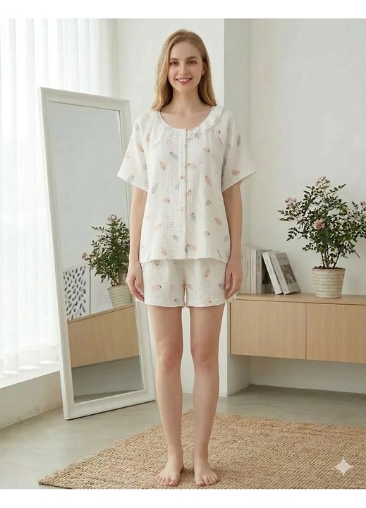 Pijama dama "Warm & Chic" din doua piese, PJ009, Alb (Marime: XL)