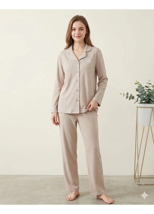 Pijama dama "Happy Day" din doua piese, PJ003, Bej (Marime: XL)