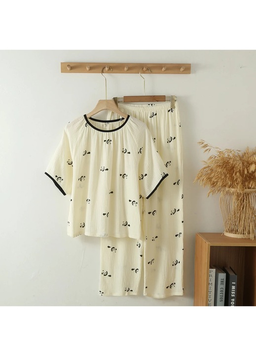 Női kétrészes pizsama "Panda Mood", PJ025, Bézs (Méret: XL)