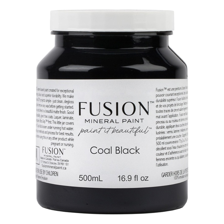 Vopsea decorativă Fusion, Coal Black, finisaj mat, protecție integrată, 500 ml