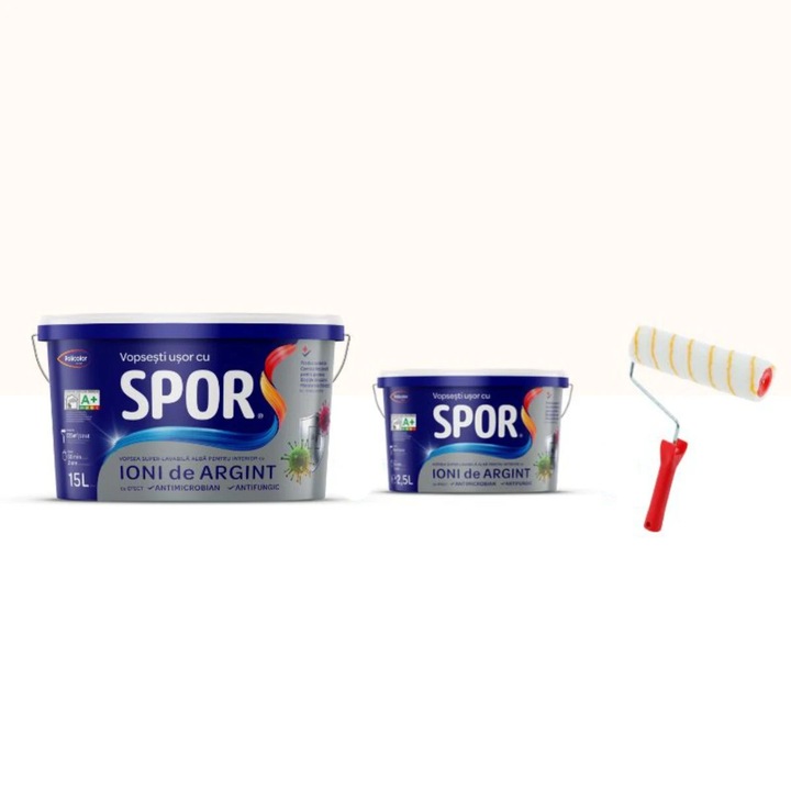 Vopsea lavabilă Spor, alb, 15L + 2.5L, set cu trafalet