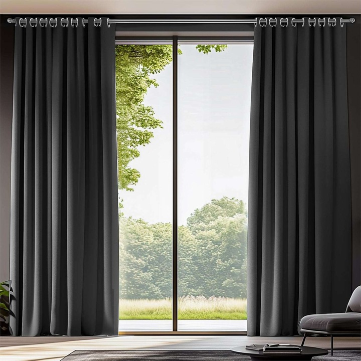 CE hőszigetelő függönyök, UV-védelem, fekete, 140x244cm