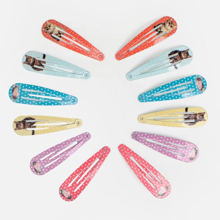 Set clame de păr pisicute pastel pentru copii 5cm, multicolor, 12buc