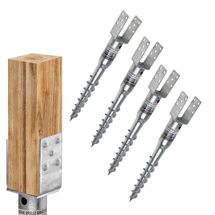 Set 4 suporturi metalice pentru stâlp/grindă, DMX, zincate, 90x685mm, argintiu