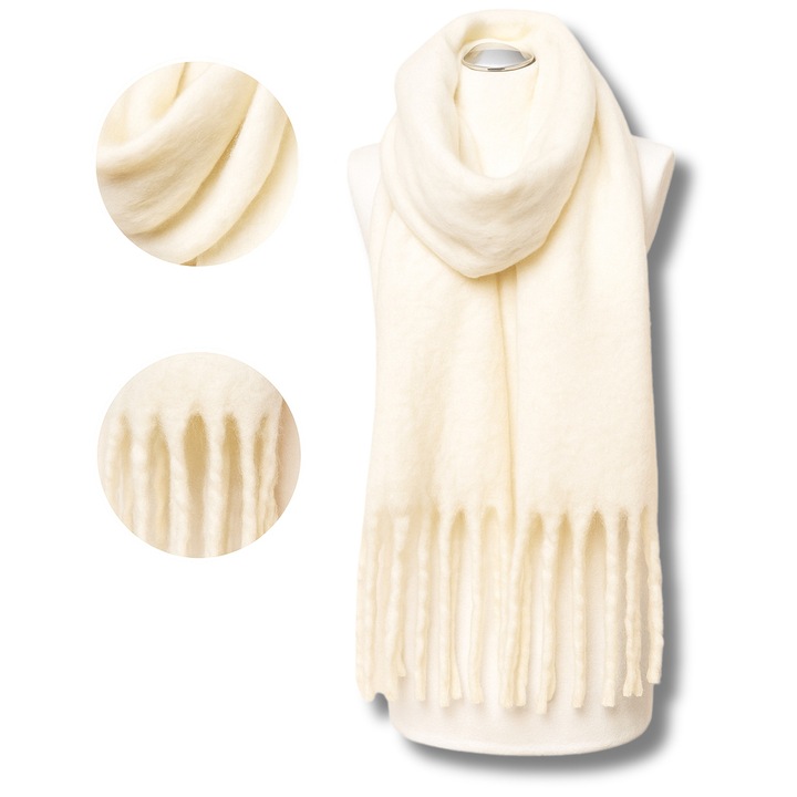 Sal dama Moraj, clasic, lung, calduros, cu franjuri, 100% poliester