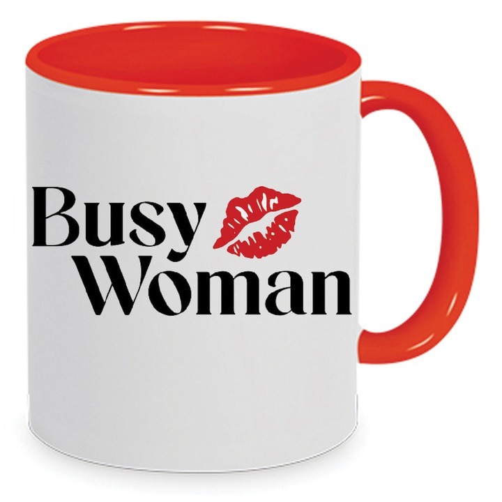 Cana ceramica 330ml, design Sabrina Carpenter no1, interior si maner rosu, rezistent la spalare in masina