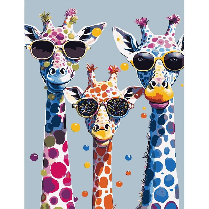 Set pictura DIY, CE, girafe, 40x30cm, cu vopsele