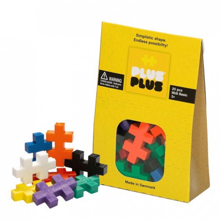Seturi de constructie Plus-Plus Midi 20 BASIC, 20 elemente, culori de baza, 3+