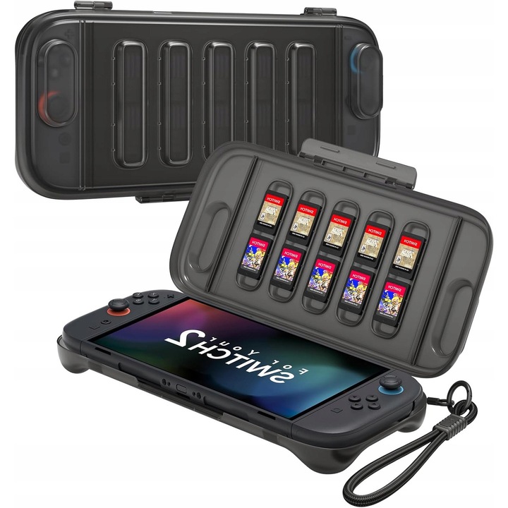 Etui pentru consola Switch 2, protectie, loc pentru carduri, negru