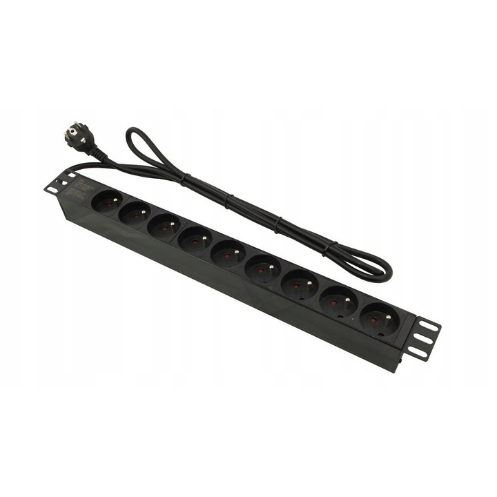 Prelungitor BASE LINK 19" cu 9 gniazd, 1.8m, negru, set montaj inclus
