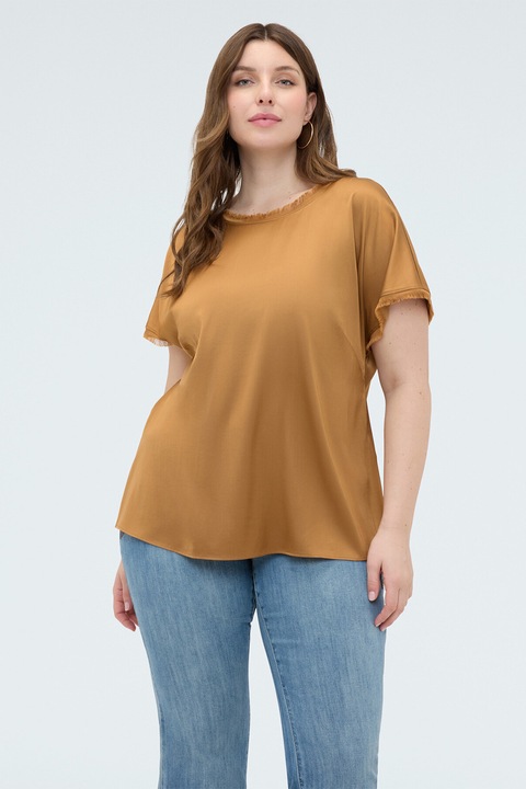 Fiorella Rubino, Bluza de satin cu maneci scurte, Ocru