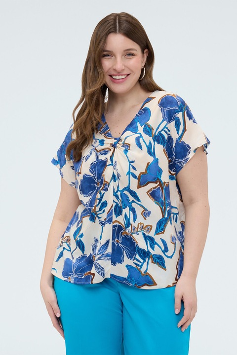 Fiorella Rubino, Bluza cu maneci scurte si imprimeu floral, Albastru deschis/Crem, 44