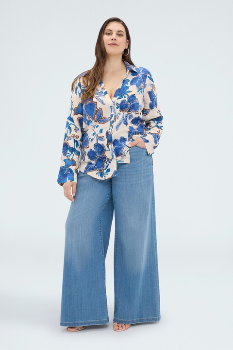 Fiorella Rubino, Camasa cu model floral, Albastru deschis/Crem