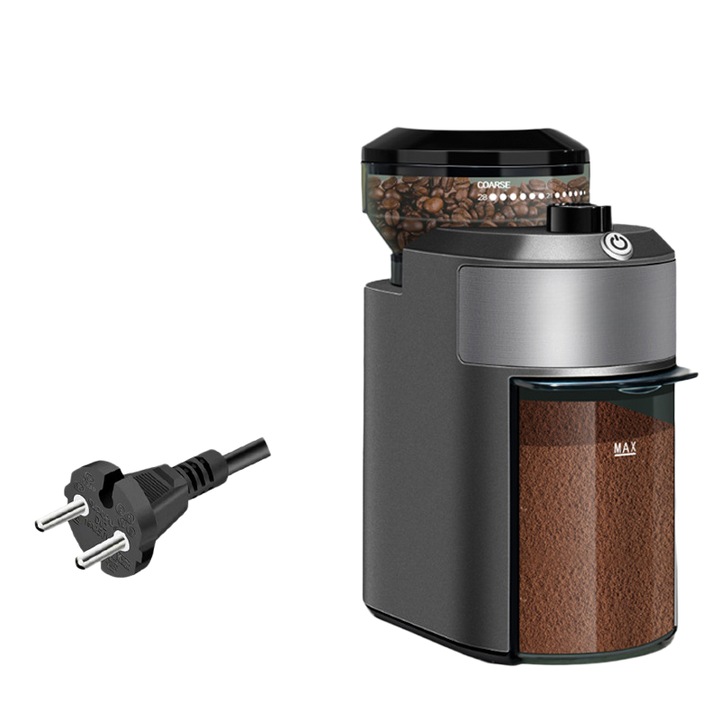 Rasnita de cafea, 28 de trepte de macinare, reglabila, electrica, ORBER, cu sistem anti-imprastiere, capacitate de 12 cesti, portabila, compacta, 200 W, macinare rapida, 90 × 162 × 190 mm, gri