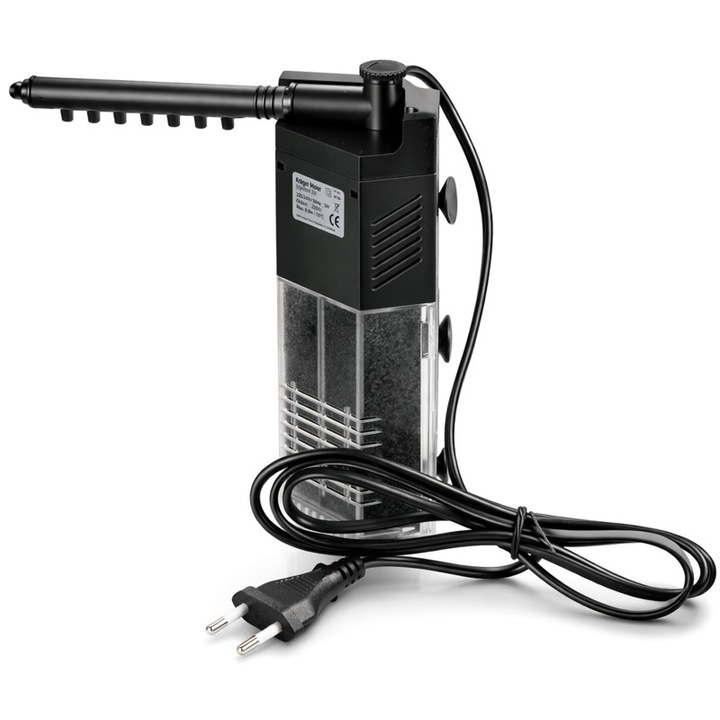 Filtru intern colt acvariu Kruger Meier EdgePoint 350, silentios, cu spray bar, debit reglabil 150-250 l/h, pentru acvarii 10-50L