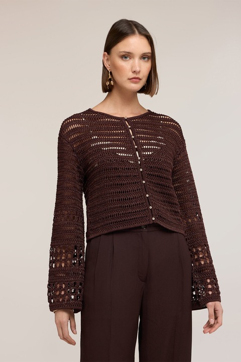 Motivi, Pulover lejer cu perforatii, Maro inchis