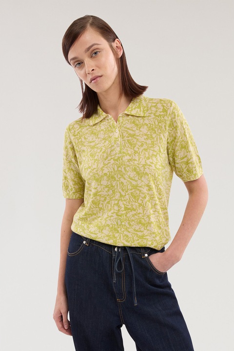 Trussardi, Tricou polo din amestec de lyocell, Maro deschis/Verde masliniu