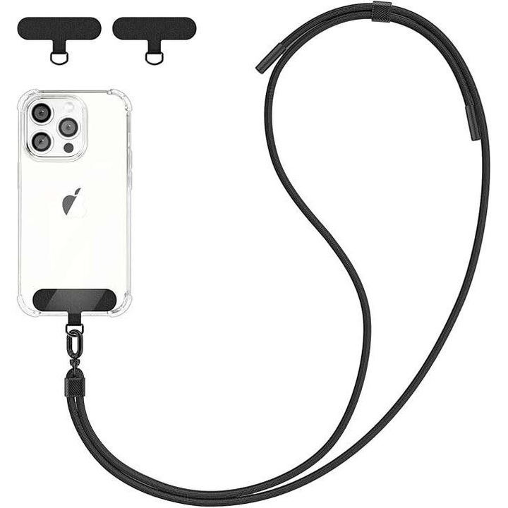 Lant pentru suspendarea telefonului, DiDaDi, universal, 2 suporturi, 160cm, negru