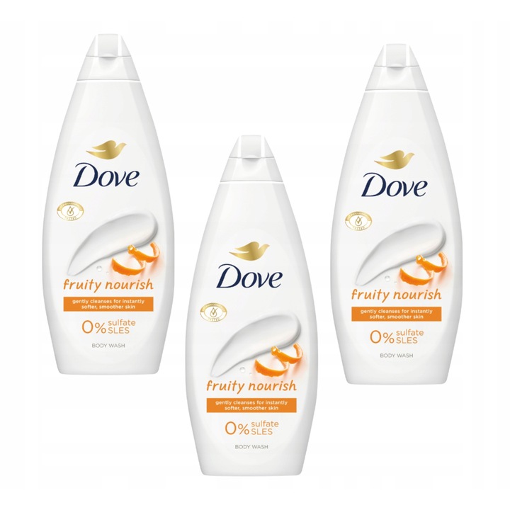 Gel de dus Dove Essential Care Fruity Nourish, set 3 x 720ml, vegan, parfum fructat