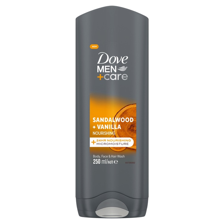 Gel de dus Dove Men+Care Sandalwood Vanilla, 250ml, set 5 bucati