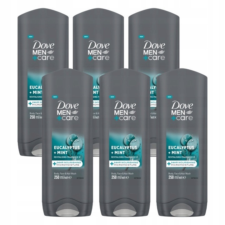 Gel de dus DOVE Men Eucalyptus & Mint, set 6x250ml, eucalipt si menta