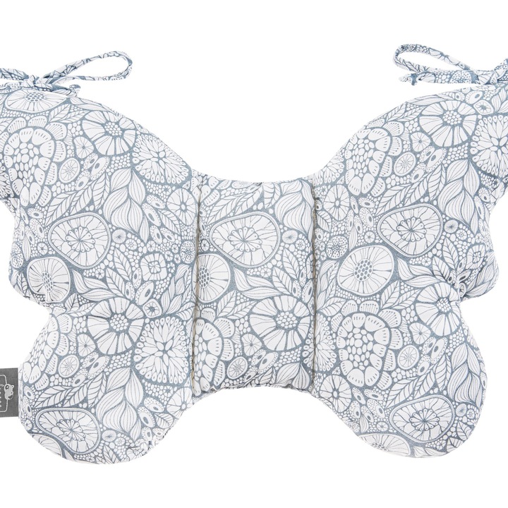 Sleepee ütésgátló párna, 100% pamut, hipoallergén, újszülötteknek, pillangó forma, szürke