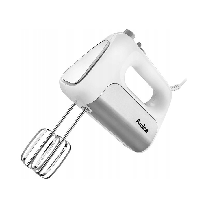 Mikser retinut Amica 500 W, alb-silver, 2 tipuri de accesorii, functie turbo