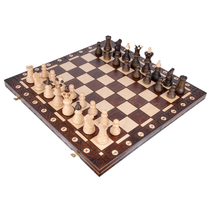 Set de șah din lemn, Woodcarver, pliabil, 53, 5x53, 5cm, toate figurinele premium