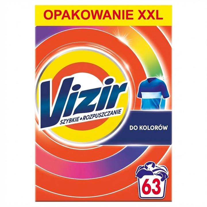 Detergent rufe VIZIR, Proszek pentru tkanin kolorowych, 3.465 kg, 63 spalari