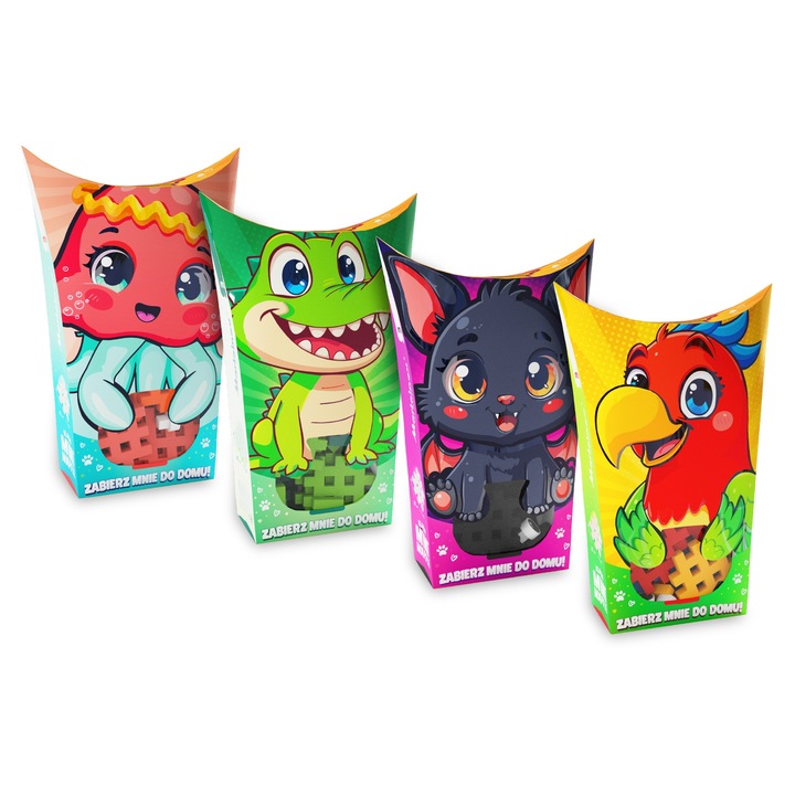 Figurine Mini Waffle Pocket Pets, set 4 bucati: crocodil, papagal, meduza, liliac