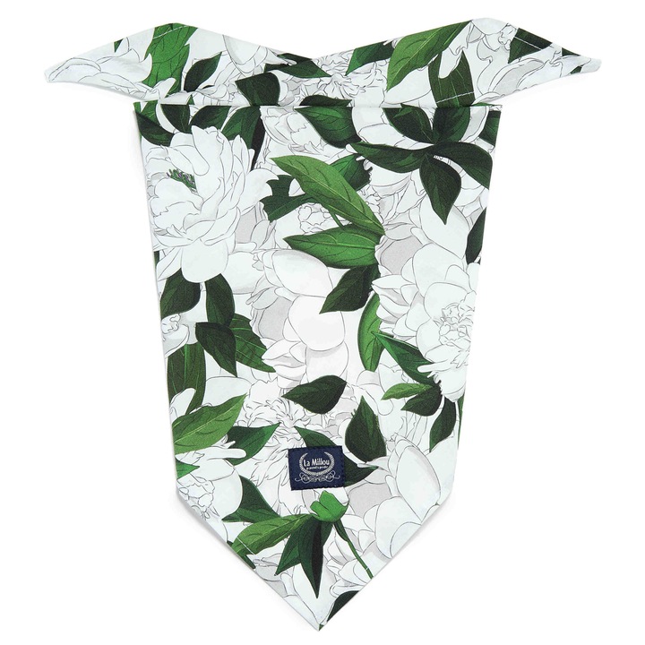 Esarfa triunghiulara La Millou Lady, White Peony, 100% bumbac, protectie soare si vant, 51x74cm