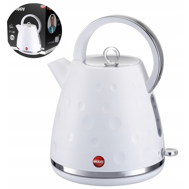 Fierbator electric ELDOM C245SB, 1,7 l, 2000W, alb, cu baza rotativa 360°