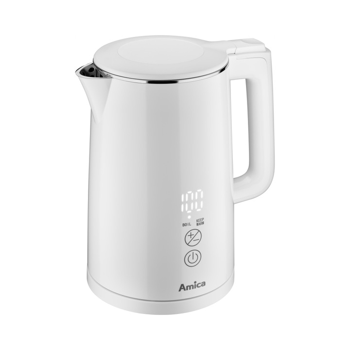 Fierbator electric Amica KF 6011, 2200W, 1,5l, alb, cu display LED, reglare temperatura