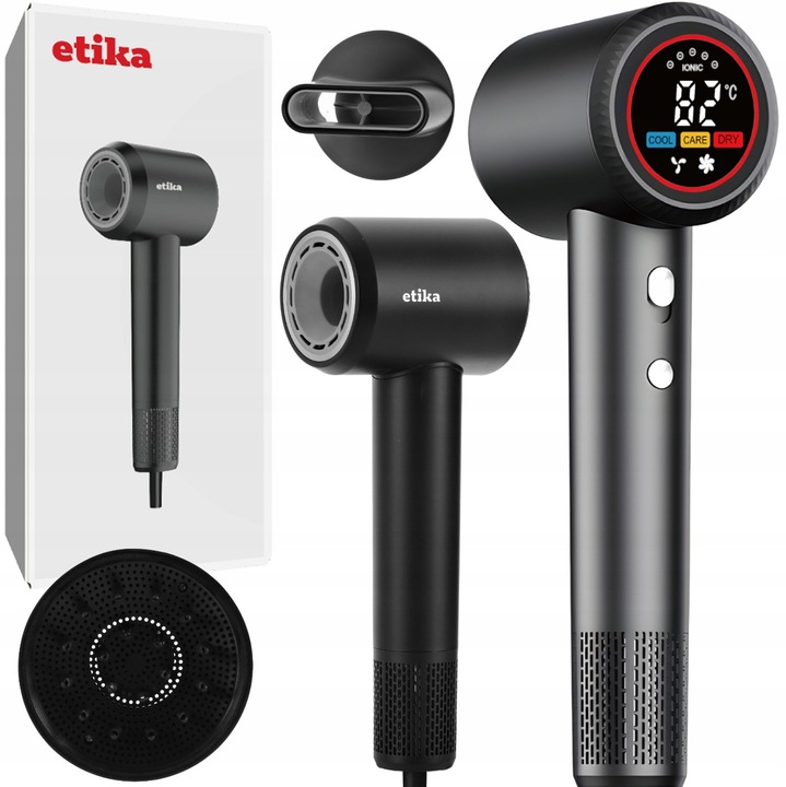 Uscator de par Etika ET13, 1600W, 3 niveluri temperatura, 2 niveluri viteza, gri