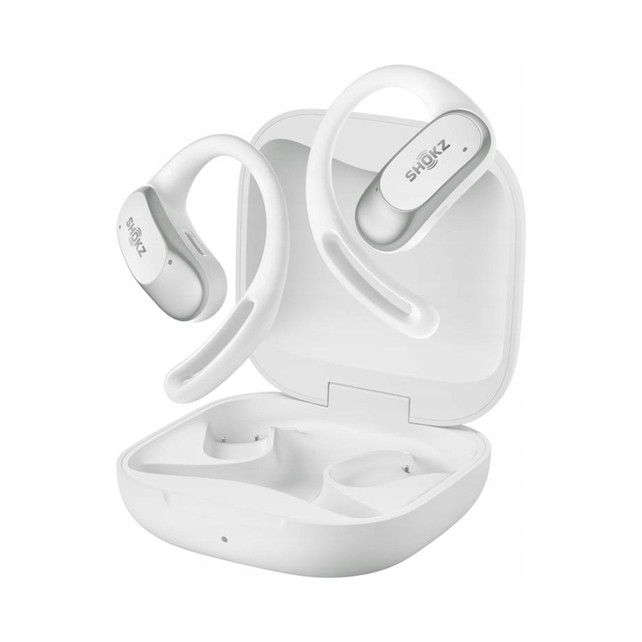 Безжични слушалки OpenFit Air, Shokz, бели, водоустойчиви и устойчиви на пот, 6 часа живот на батерията