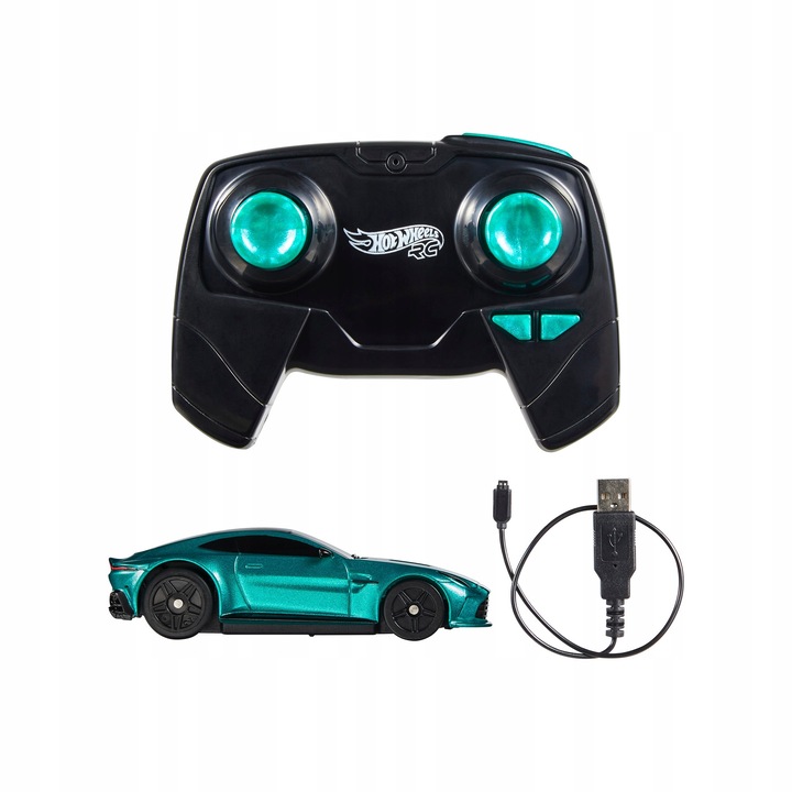 Masinuta Hot Wheels RC Aston Martin Vantage 1:64, British Racing Green, pentru copii 5+